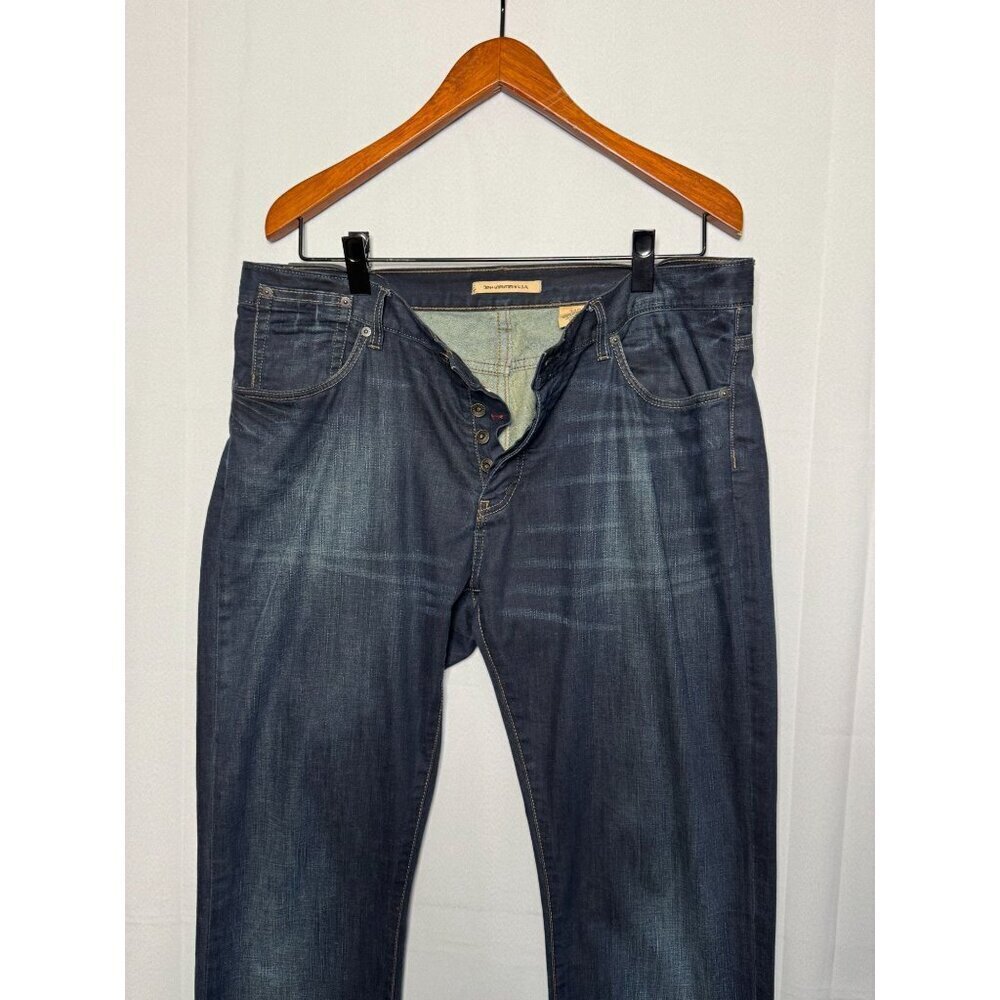 John Varvatos USA Dark Denim Straight Leg Button Front Bowery Jeans Size 36 X 35 - Picture 2 of 12